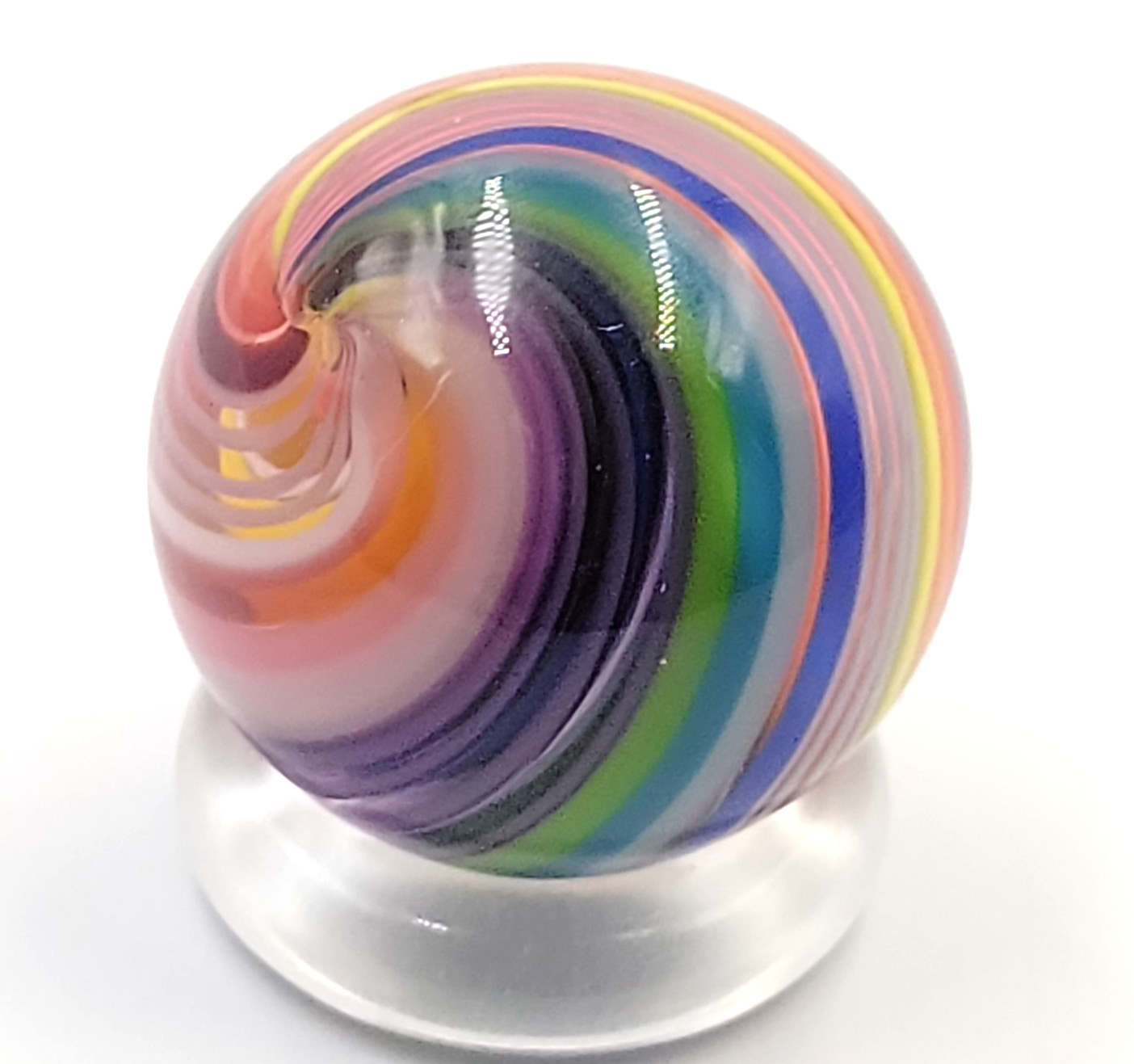 2 Contemporary Handmade Colorful Ribbon Marbles w/Stands Possibly Jody Fine