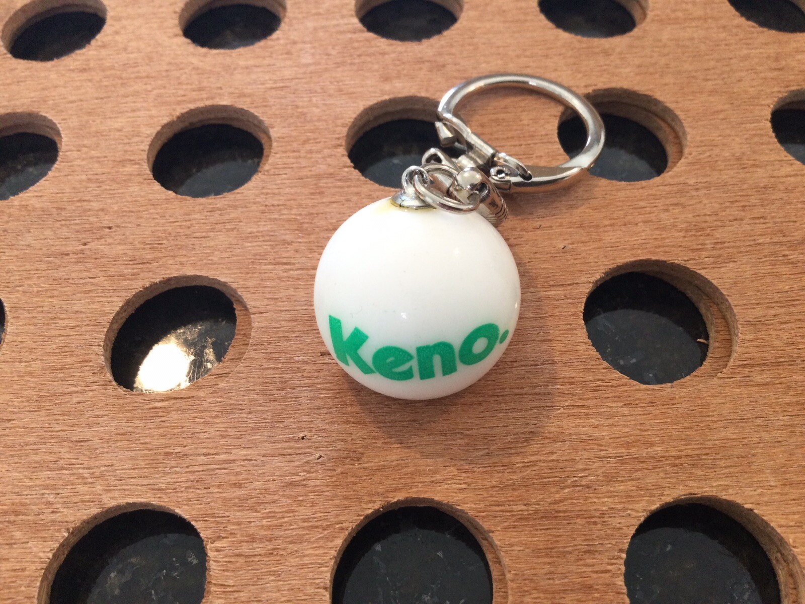 Vintage | “Keno” | Green Print on White Marble Keychain