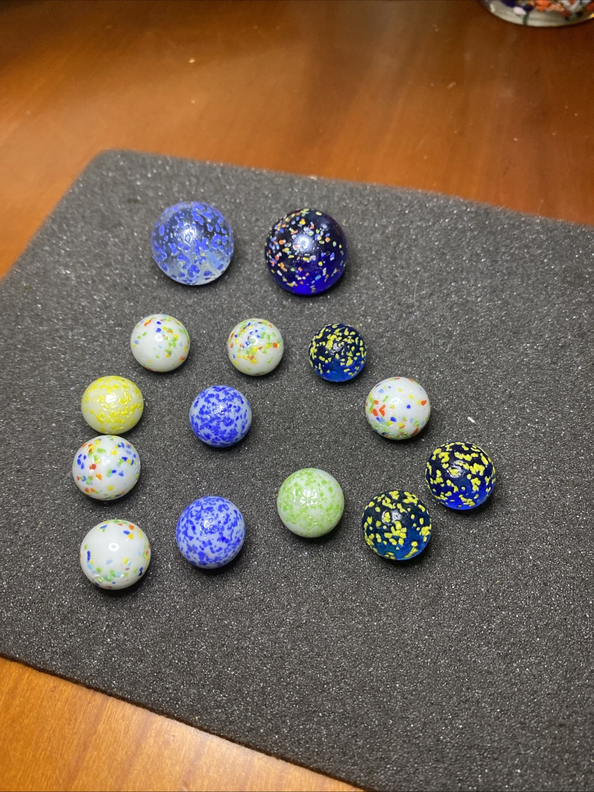 14 Vintage Glass Confetti Multi-Color Speckled Marbles Including 2 Shooters