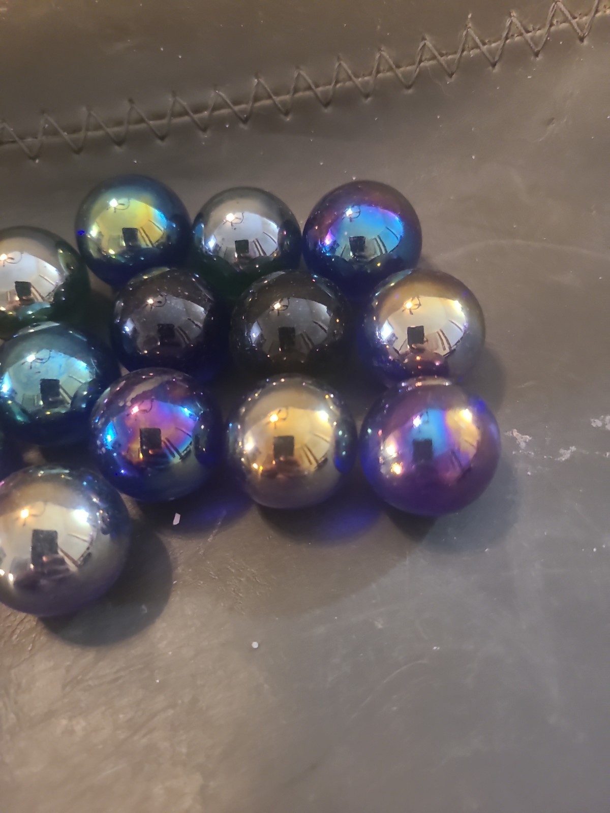 Lot of 15 Iridescent Glass Marbles Metallic Shades Of Dark Blue Purple Silver