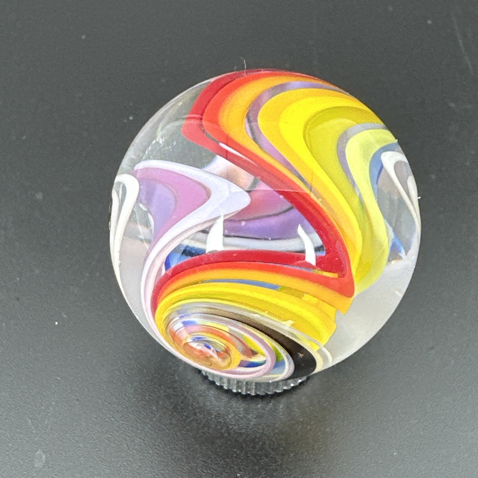 Contemporary Handmade Art Glass Marble 1.16″ Bright Multicolor Swirl, Black, MIB