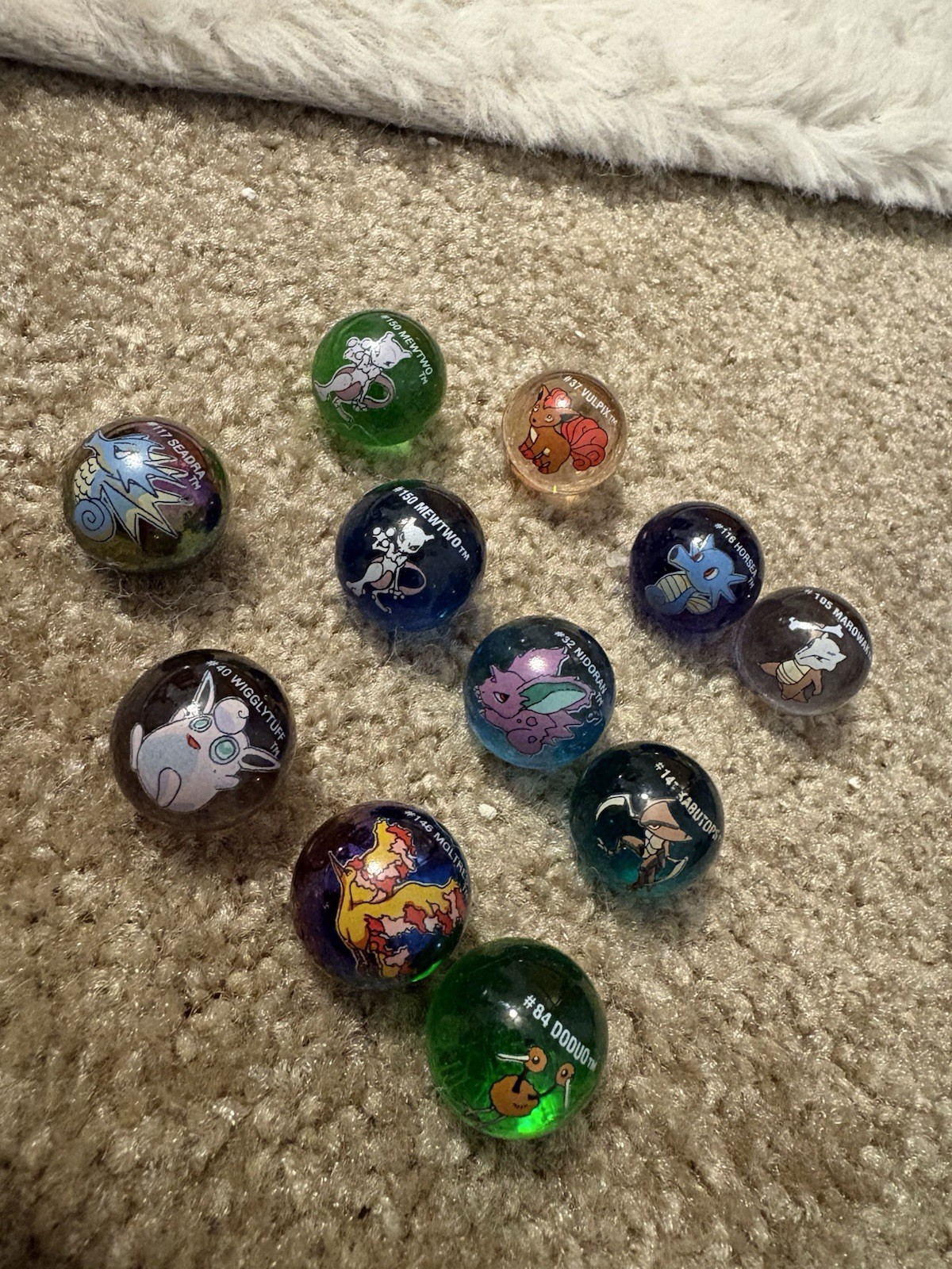 Pokemon Logo Printed Glass Toy Marbles Lot of 11 Assorted Colors 1999
