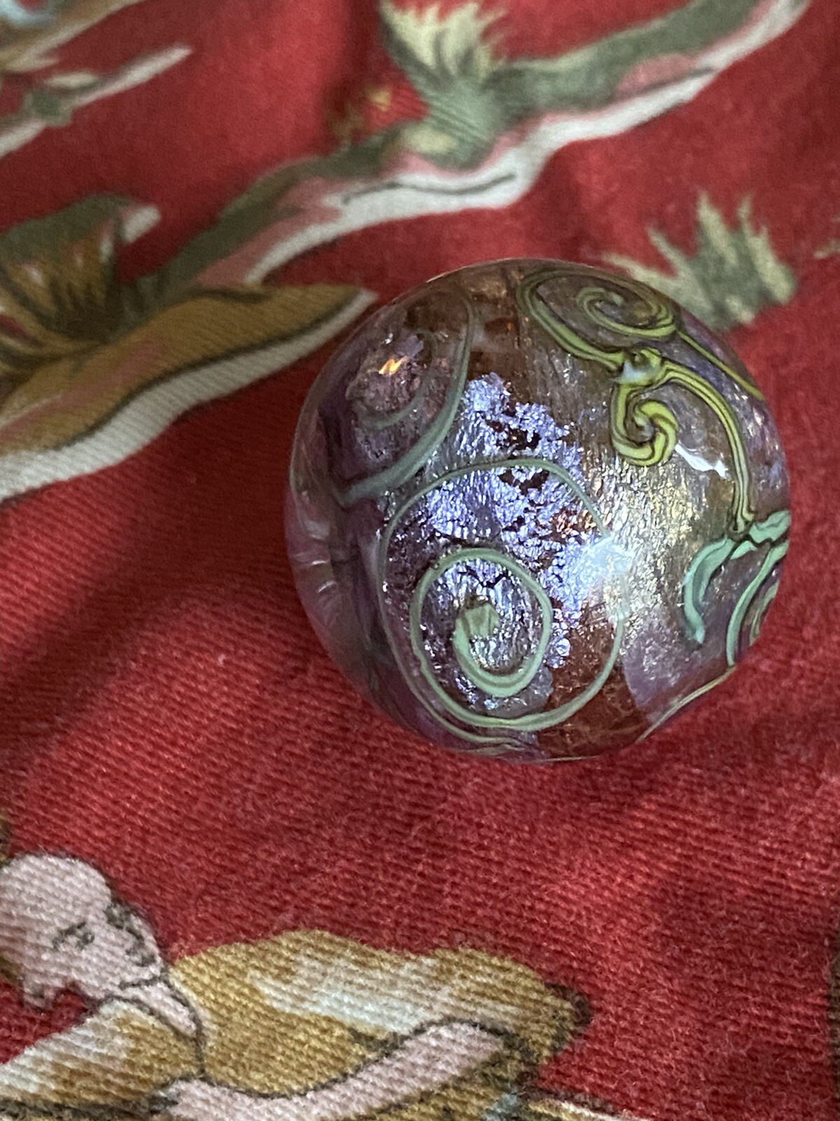 handmade art glass marble Silver Foil Encased Tiny Pink Bloom