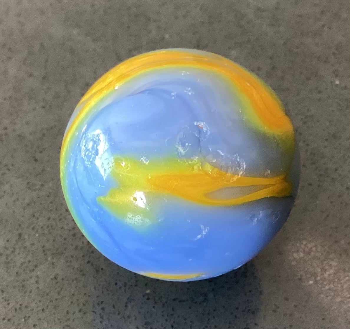 Marble Alley Agate Shooter Boulder Blue Yellow Flames Played Good+ to NM- 0.99”