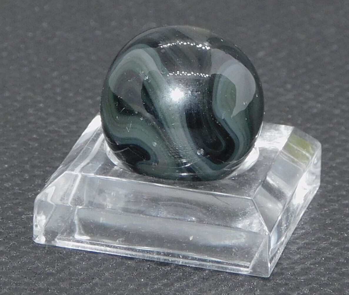 Vintage Marble Transparent Black Opaque Yellow Stripe Swirl ‘9’ Mint 0.56″ 7-03