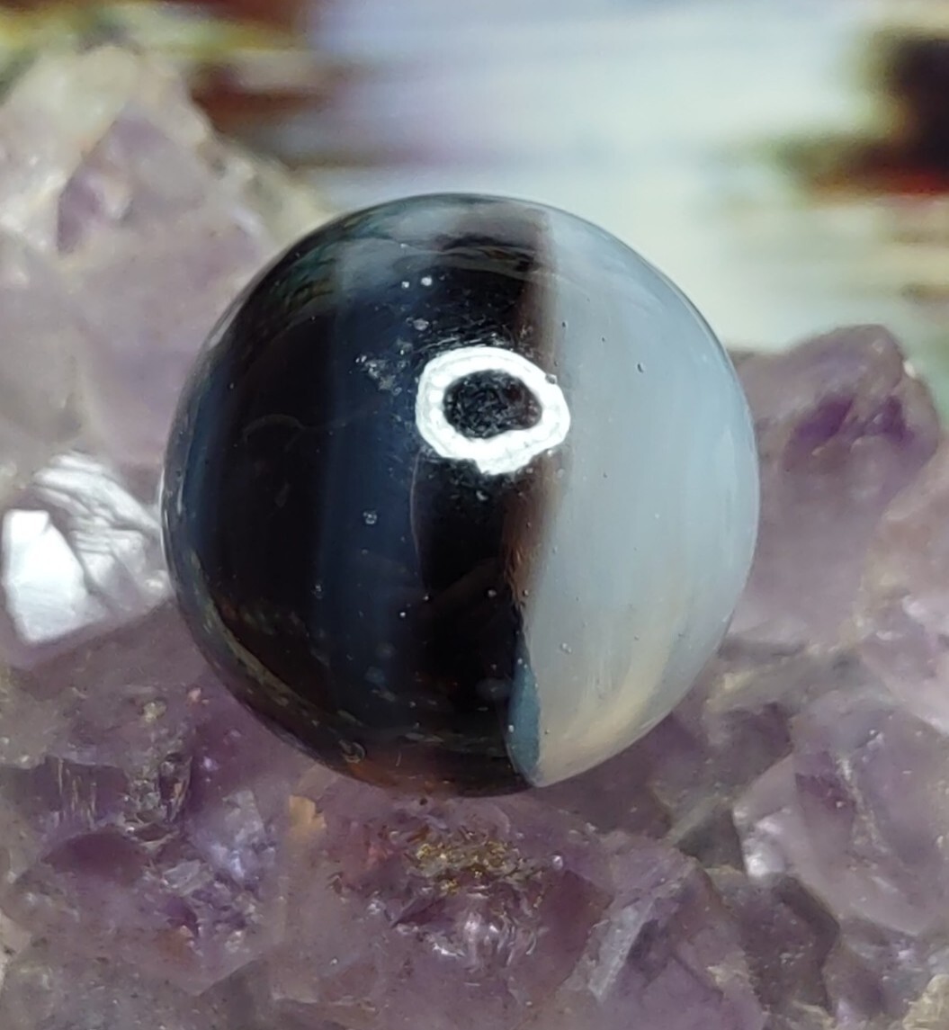 Killer Amethyst Purple & White Haze Four Vane Cateye Glass Vintage Marbles .63″