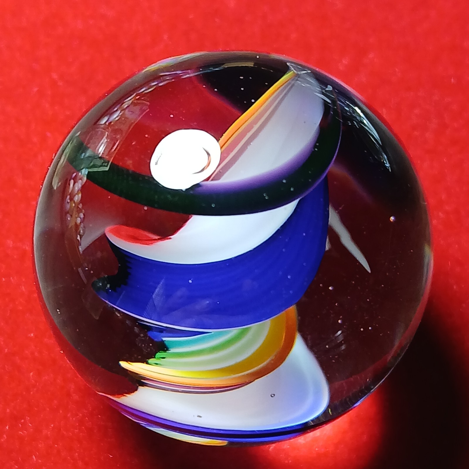 Mint *1 3/8″* Rainbow Multi Color Contemporary Swirl Marble! Fantastic. C Pics