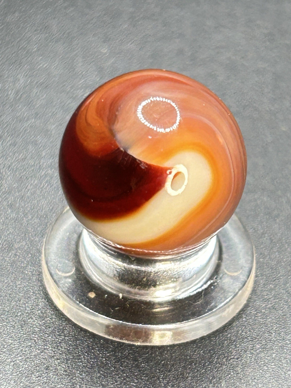 Vintage UV Active Akro Blended Blood & Bones Corkscrew Marble 0.629”