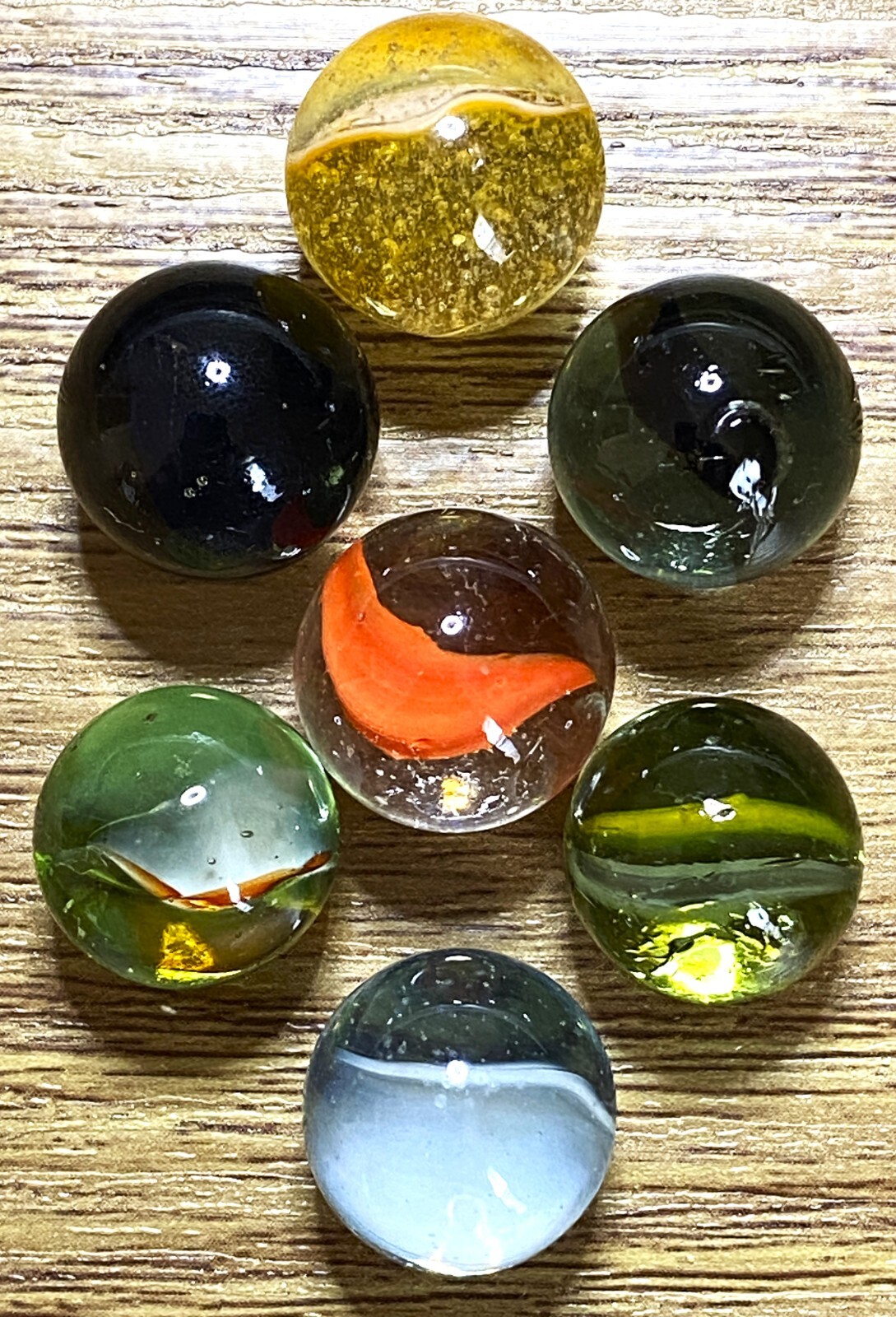 HTF LOT 7 VINTAGE RARE CAT-EYES PELTIER/MASTER SEAMED BUBBLES NM+/- ~VARI” 4B/14