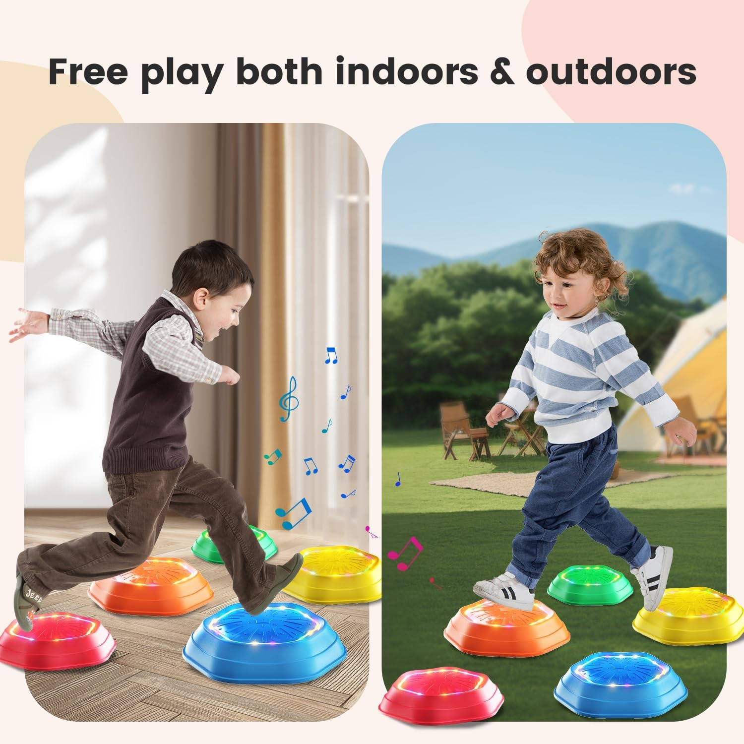 Holyton Light up Musical Stepping Stones for Kids, 5 Pack Sensory Balance Steppi