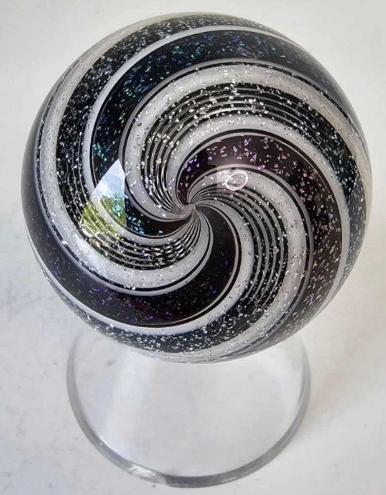 Hot House Glass Dichroic Artist Marble handmade signed 2013 1 7/16″