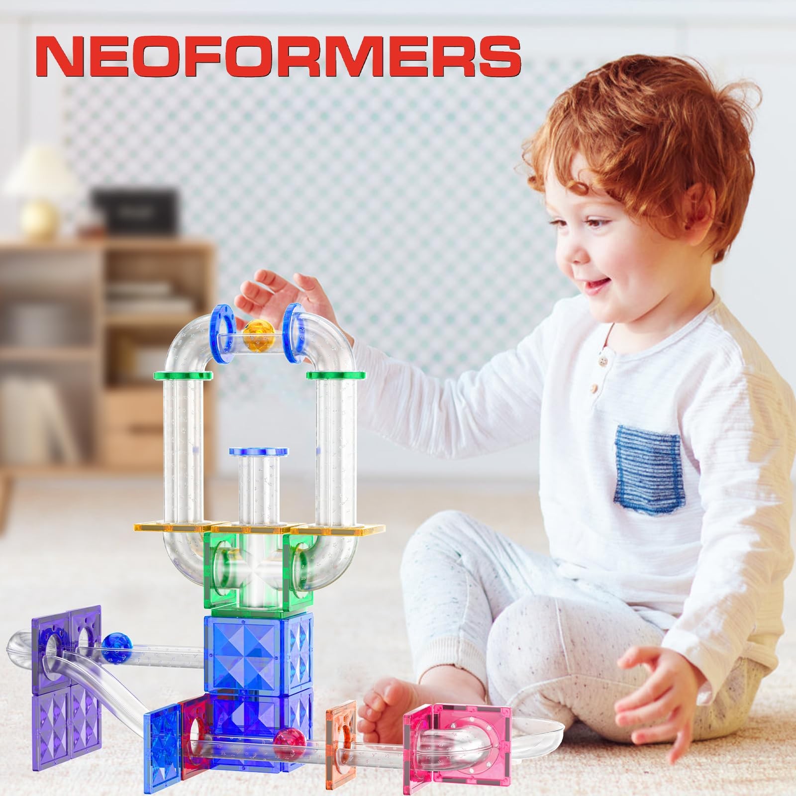 NEOFORMERS 115Pcs Magnetic Marble Run Set for Kids, STEM 4.7 x 11 x 12 inches