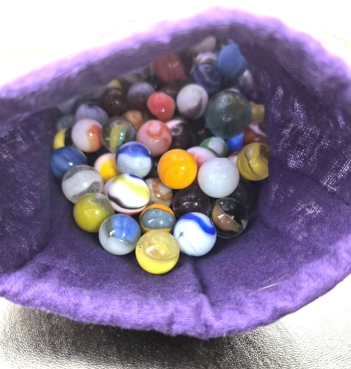 Assorted Glass Marble Lot 100 Glass Marbles In Crown Royal Cloth Bag Various #2