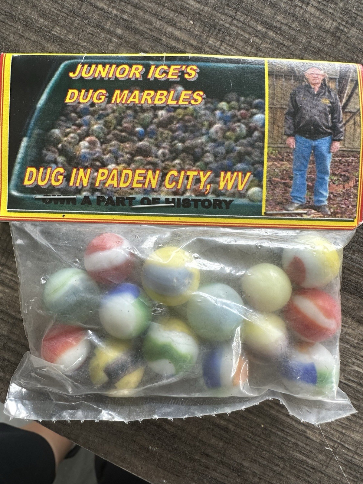 Junior Ice Dug Glass Toy Marbles Bagged “Dug in Paden City, WV” Ages 3-11