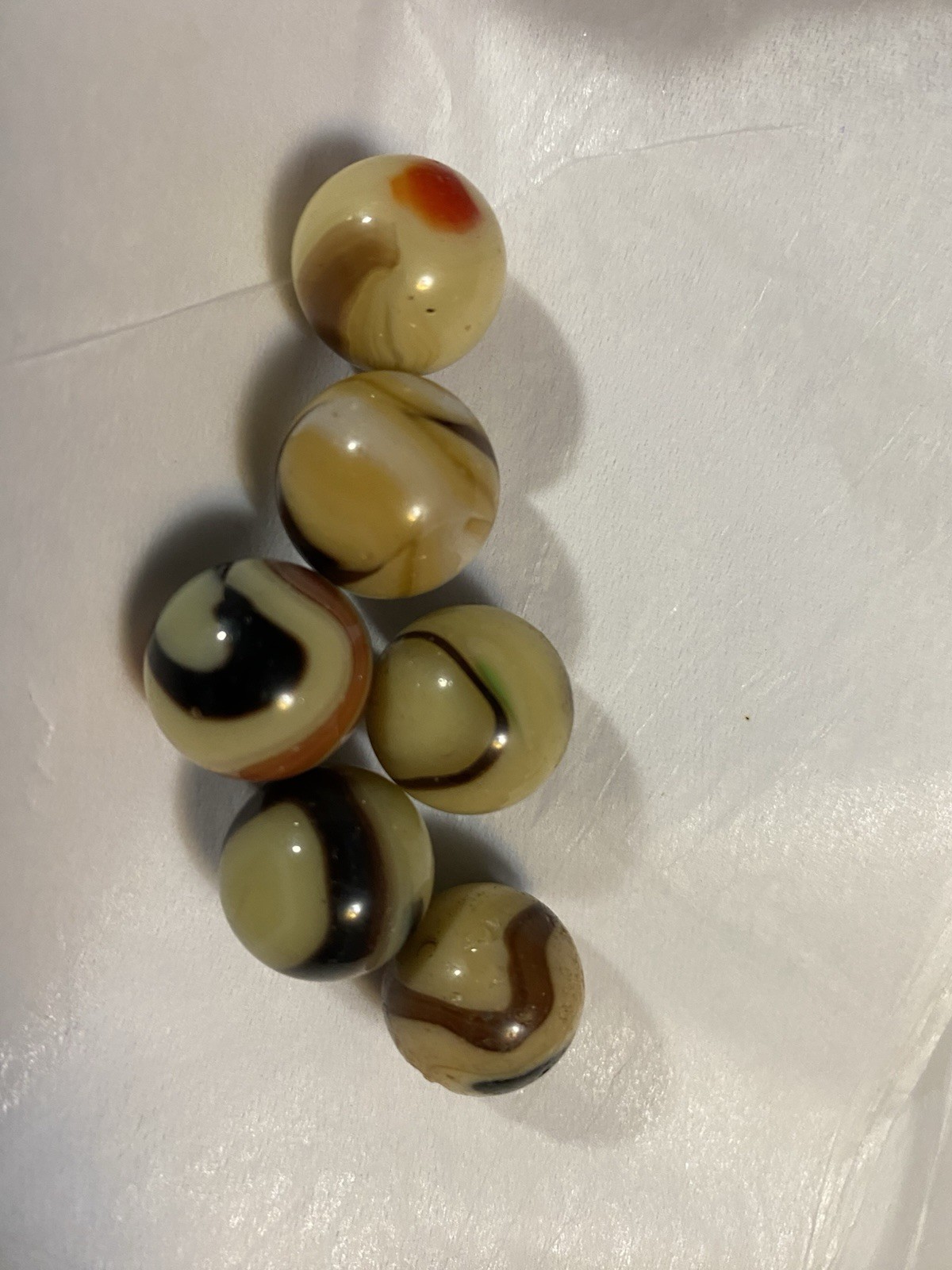 Lot Of 6 Alley Ravenswood Akro Swirl Camo Marbles 1 Blown 1 Chipped