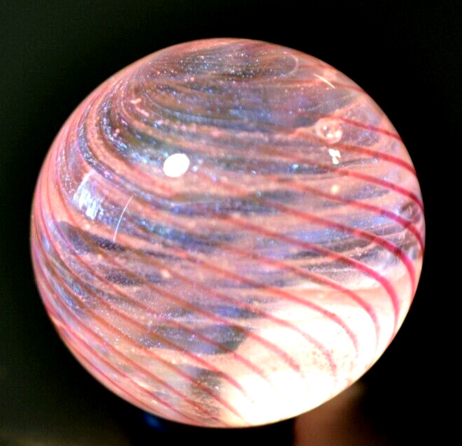 KRIS PARKE GLASS MARBLE/1.480″-BLUE BLACKLIGHT-COTTON CANDY GOOSEBERRY-
