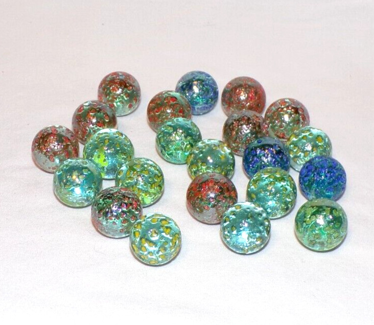 VTG Lot 22 Glass Game Marble Confetti Speckled Multi-Color Clear Blue Red 5/8″