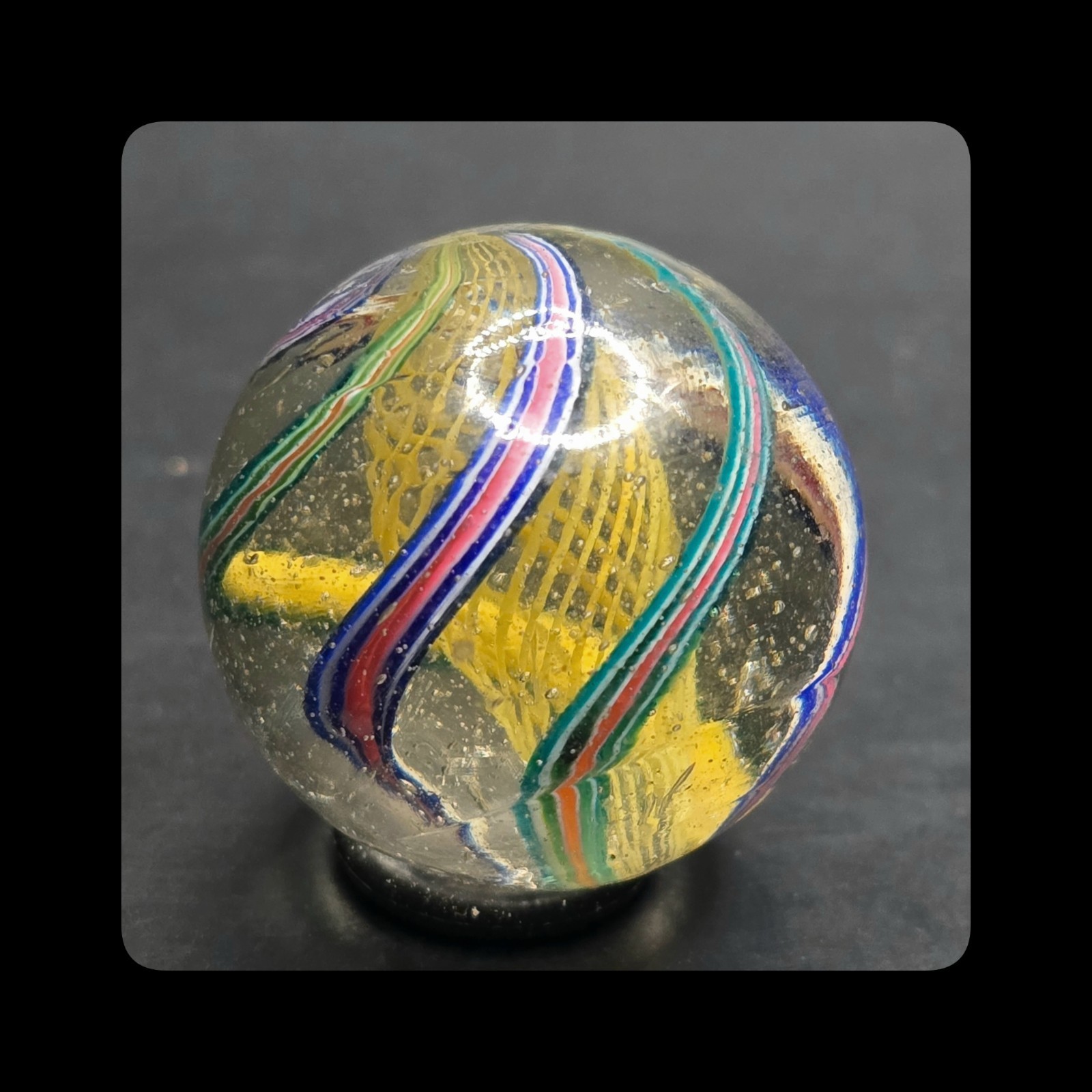~Mic’sMibs~ 1.12″ Precision Banded Golden Yellow Latticino Core Swirl Mint 9.6
