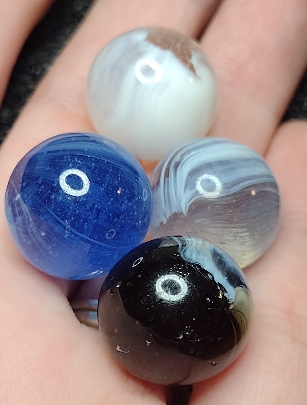 4x NM Multicolor Brushed PATCH 1930s Master Glass Vintage Toy Marbles .61-.64″