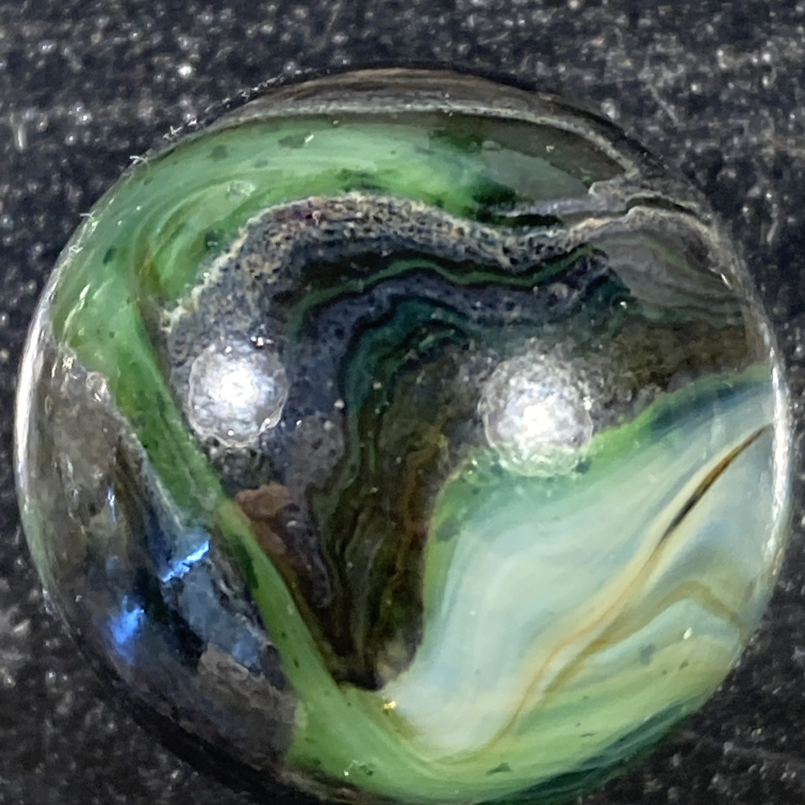 One (1) 2008 JABO Peltier Mansion Run .78” Silver Strike Marble F1