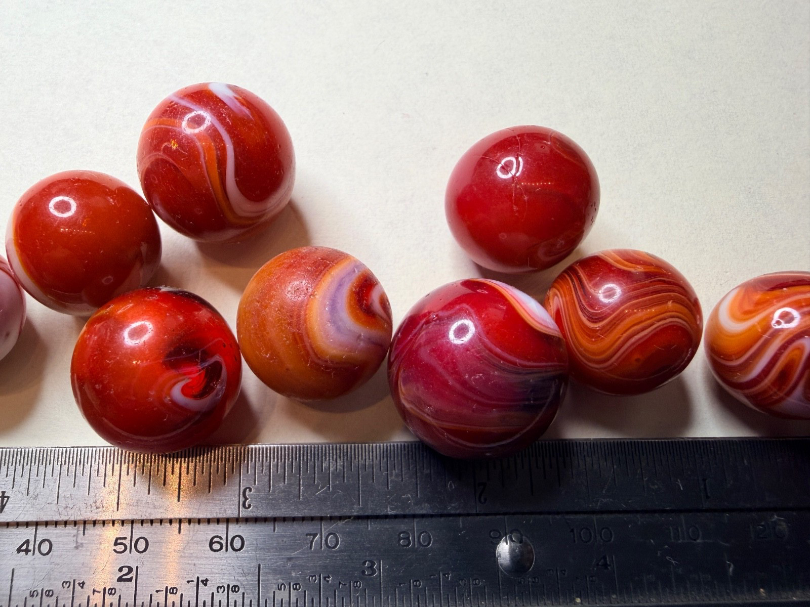 Rare Lot of 11 Beautiful Orange, Purple, Red and White Slags Christensen & Son