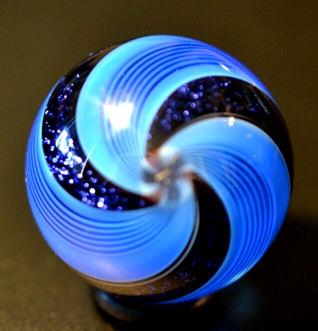 HOT HOUSE GLASS MARBLE/1.279″-ROYAL BLUE BANDED FINE LINER #68-ROYAL BLUE DICHRO