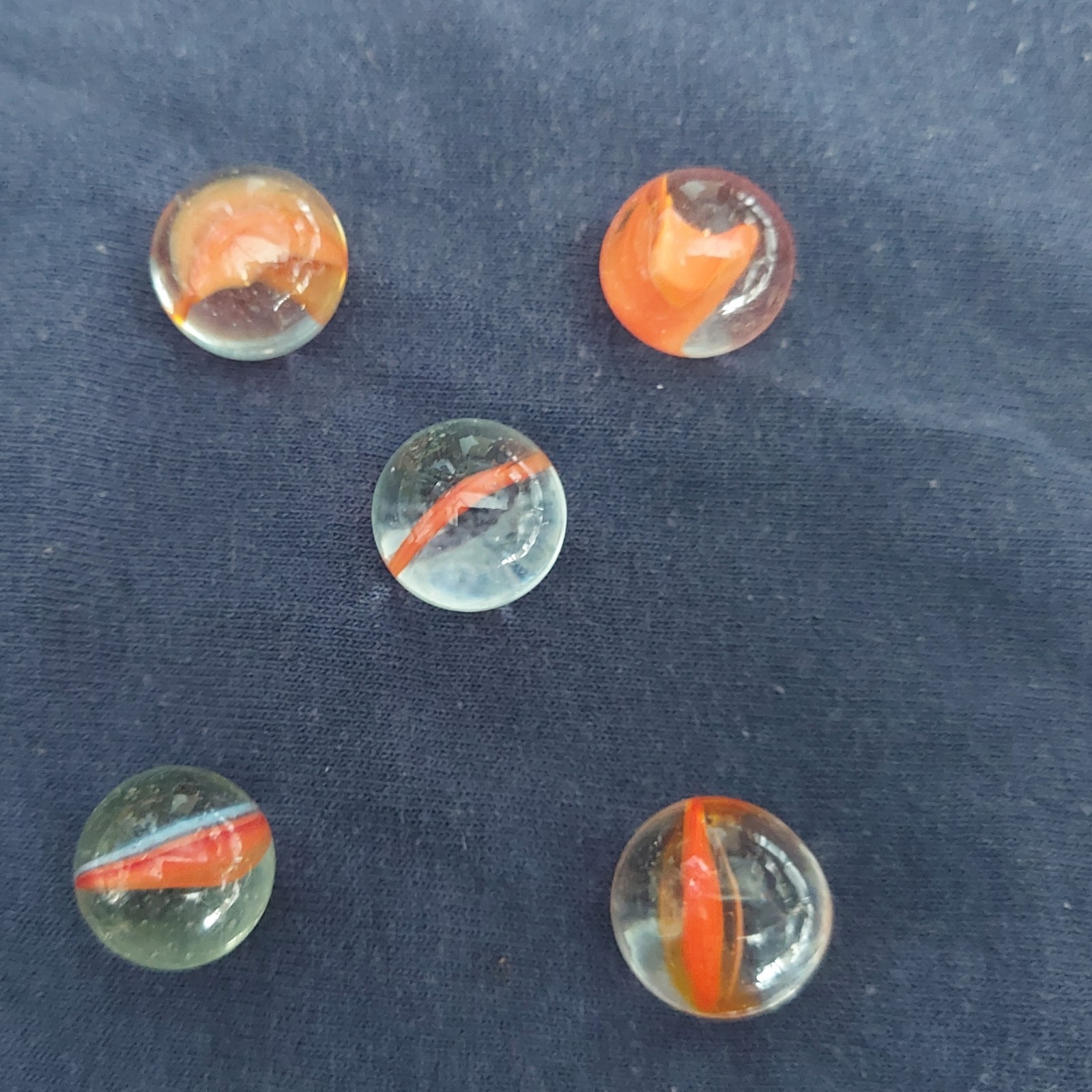 Vintage Orange Color Cat’s Eye Ribbon Glass Marbles 5/8″