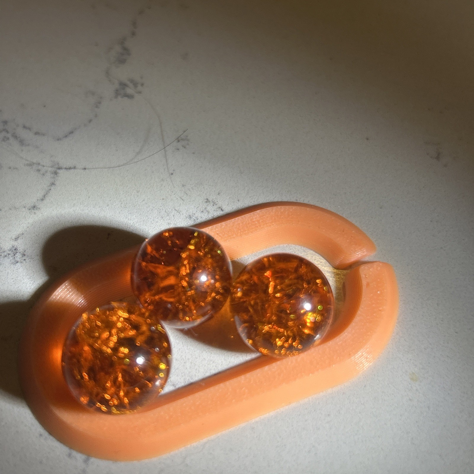 3 PIECES VINTAGE Orange Jeweled/Crackle Glass Marble 14mm