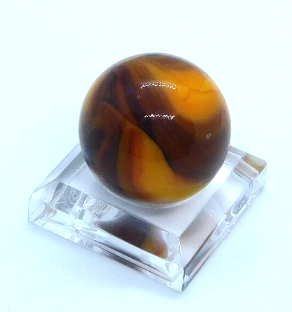Glass Marble Orange Brown Black Slag Swirl with Veins 18mm (0.7″) Mint.