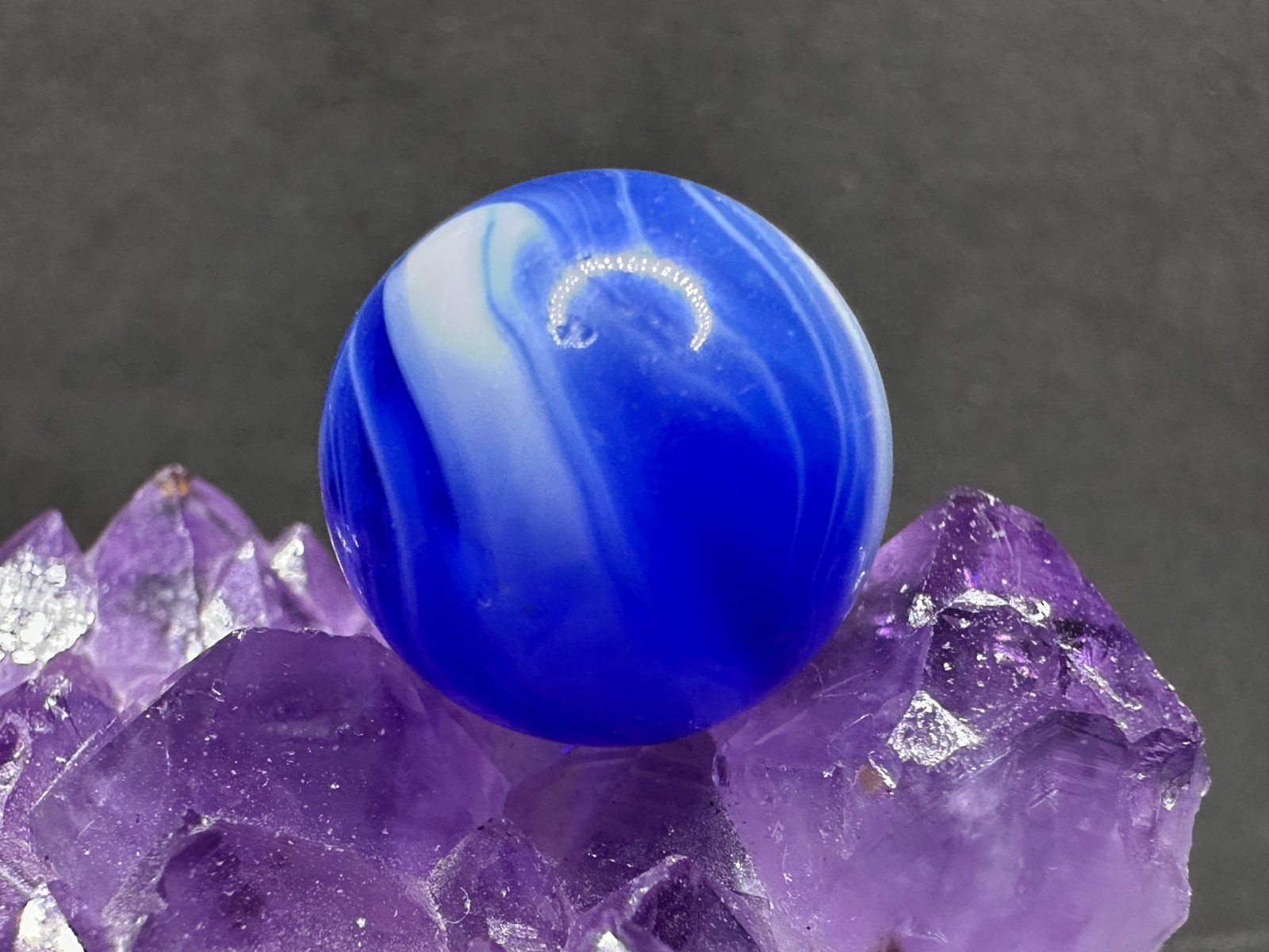 NICE Vintage Akro or CAC Christensen Agate Slag Marble – Blue – .70″ NEAR MINT+