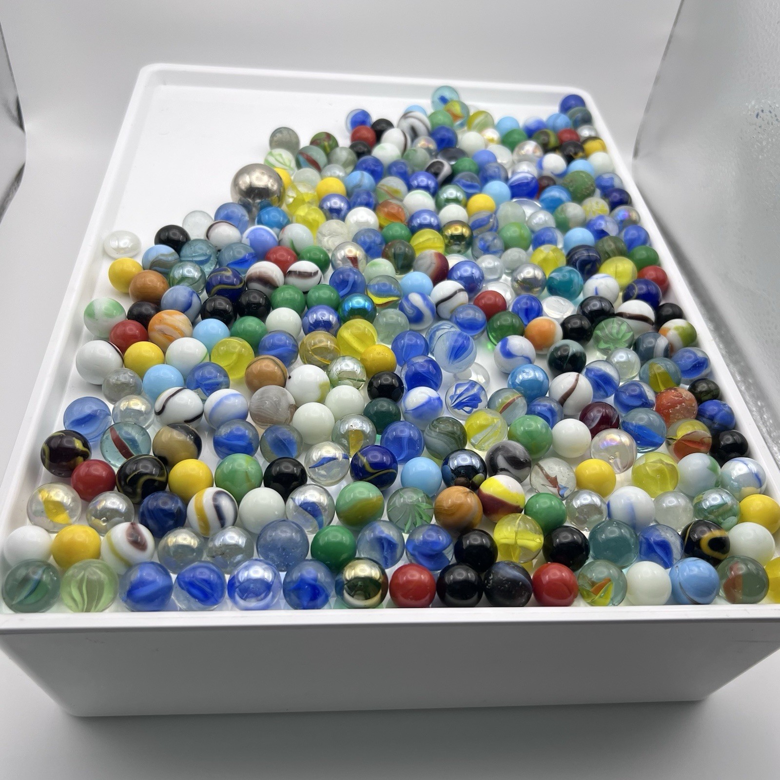 300+ Vintage & Machine Glass Marbles, Unsorted, UV Reactive, Steel Shooter