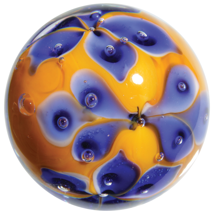 22mm MORNING GLORY flower Handmade art glass orange Marble ball 7/8″ SHOOTER