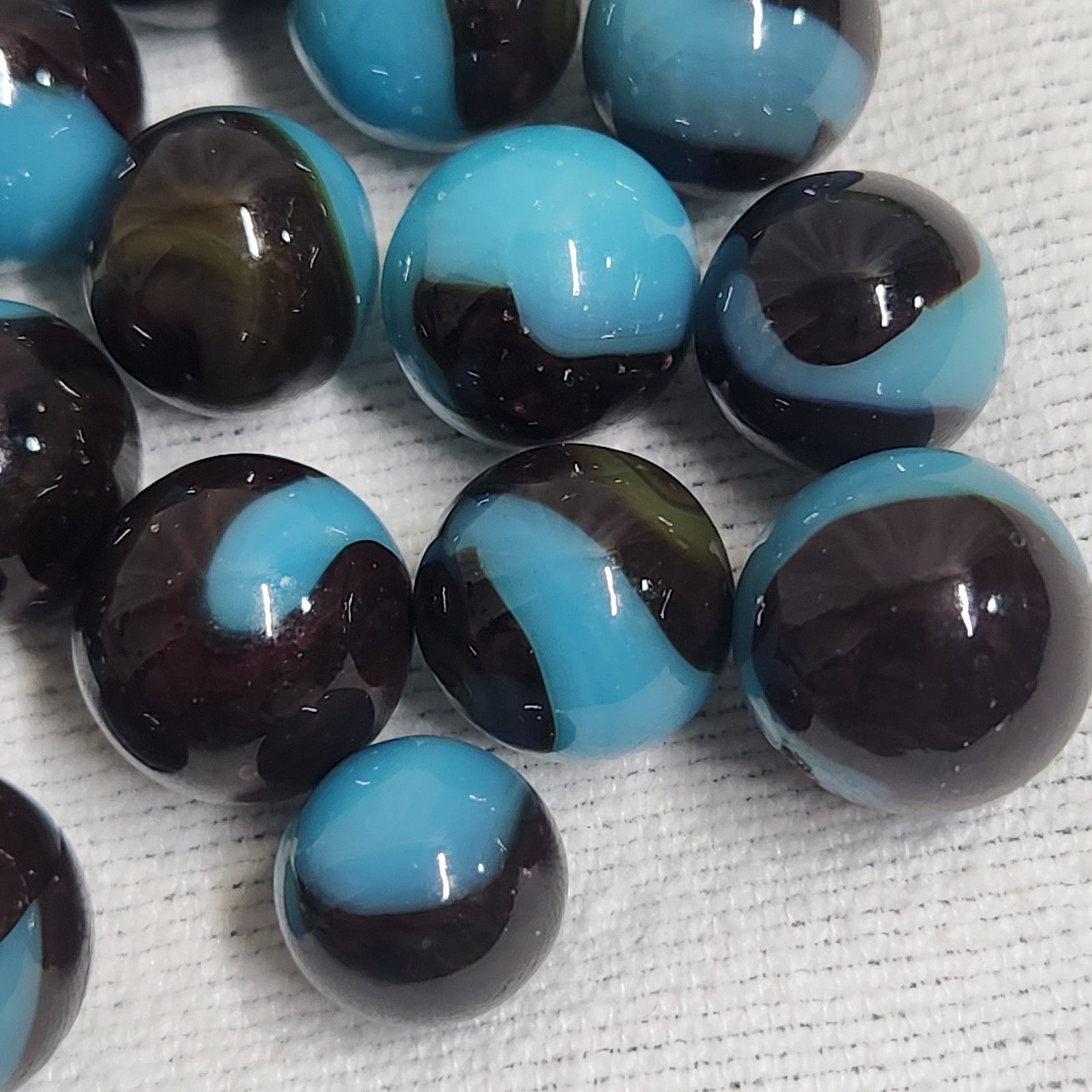Vintage Dark Brown And Blue Swirl Marbles Lot Of 19