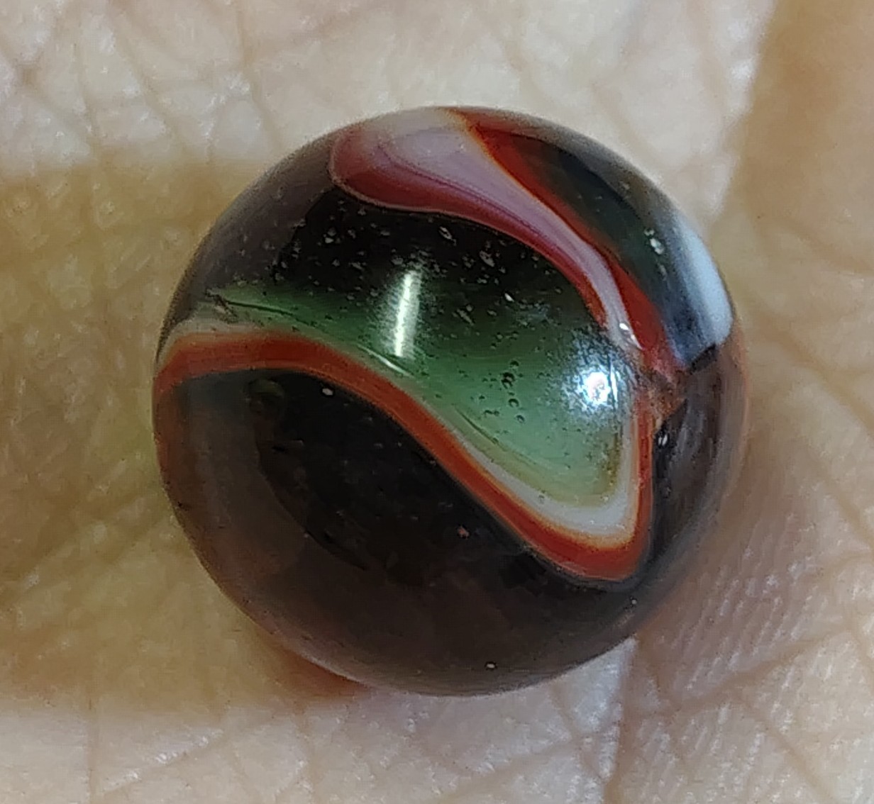 Vintage Peltier Glass Marble 0.62″ NLR Muddy Rainbow NM Condition