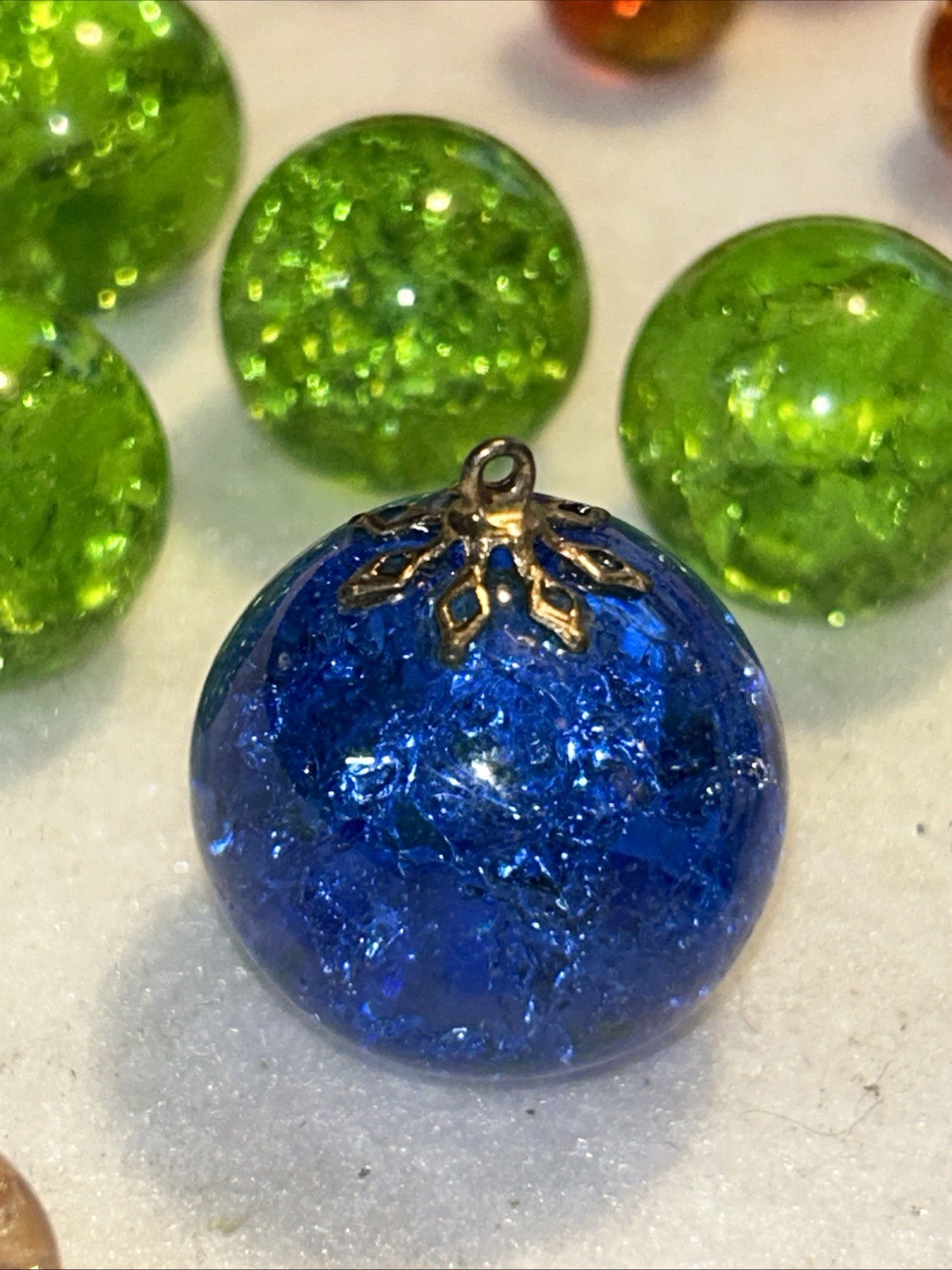Vintage Vitro Crackle Glass Marbles Lot Various Sizes & Colors 21 Pcs.