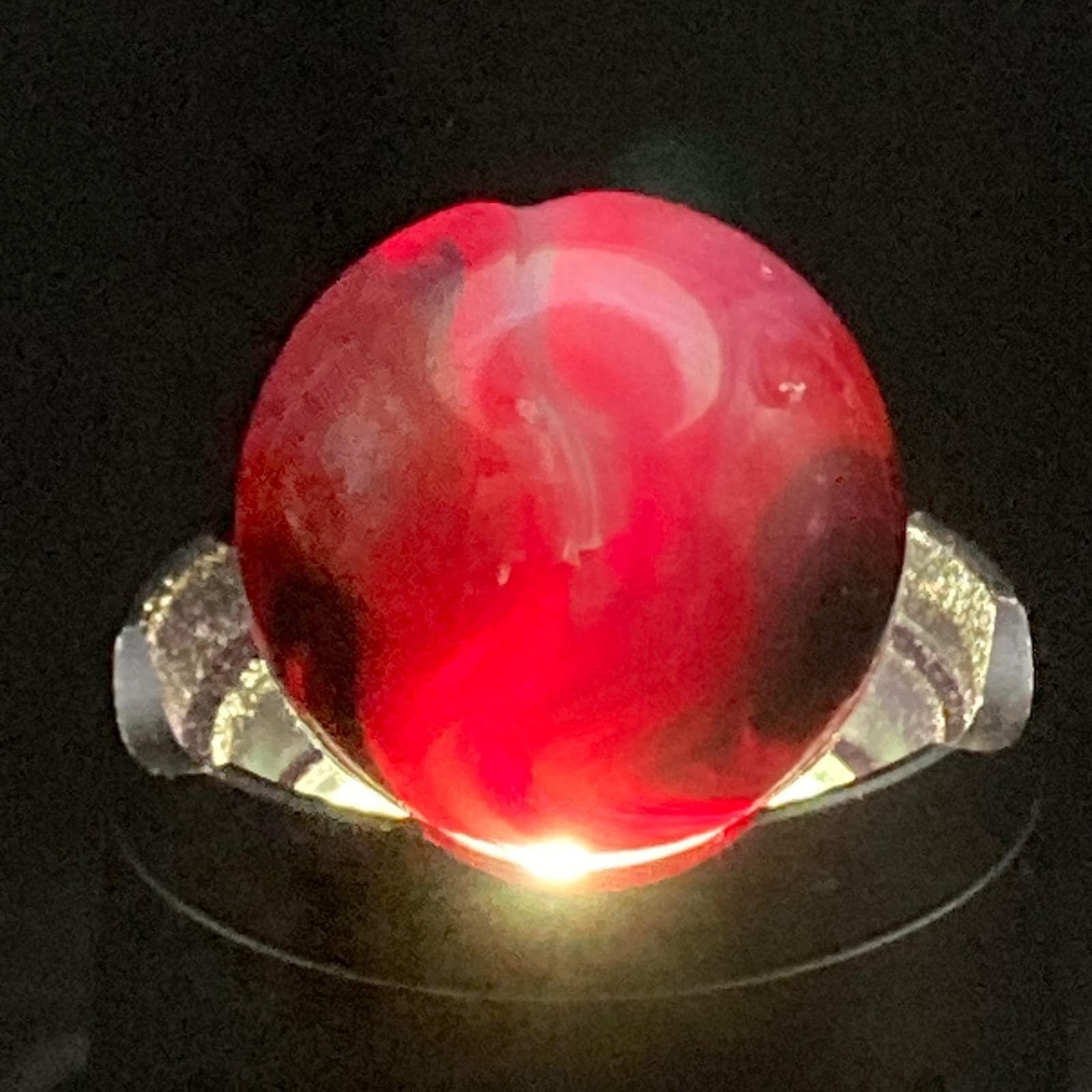Vintage Glass Marbles / 25 Iridescent Red Orange Cadmium / Small / Glows / No 24
