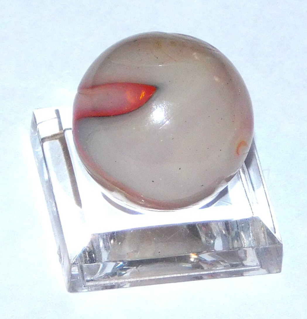 Vintage Glass Marble Large Red Black Grey Oxblood Melted ‘9 & Tail’ 0.73″ #0-130