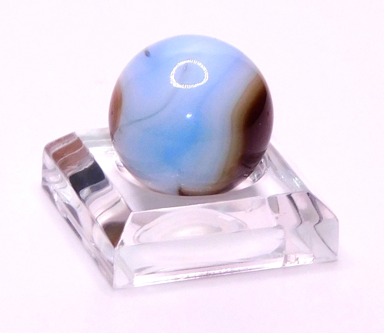 Vintage Marble UV Reactive Glass Sky Blue Brown Red Swirl Opaque 0.63″ Mint #U-1