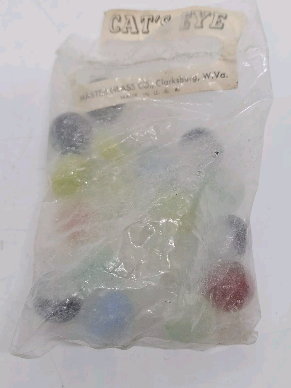 Antique 2 NOS “Cat’s Eye” Marbles Marble Bags Master Glass Co. Clarksburg W. VA.