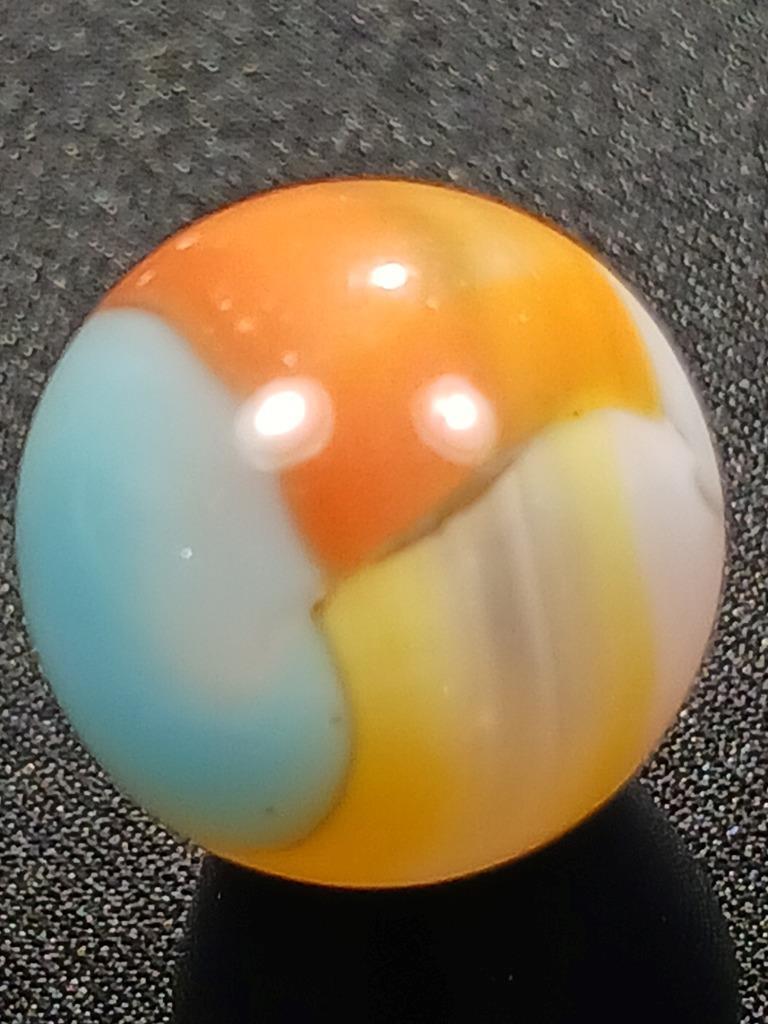 Vitro Agate .55″ Robins Egg Lemon Yellow Orange Tiger Eye NM Serious Marble A236