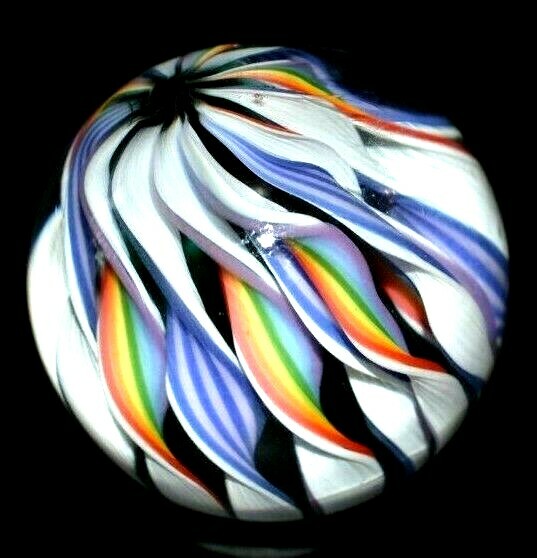 BRYAN TRILLAS GLASS MARBLE/1.331″-14 CANE RAINBOW FILIGRANA-BOULDER LAVENDER,RED