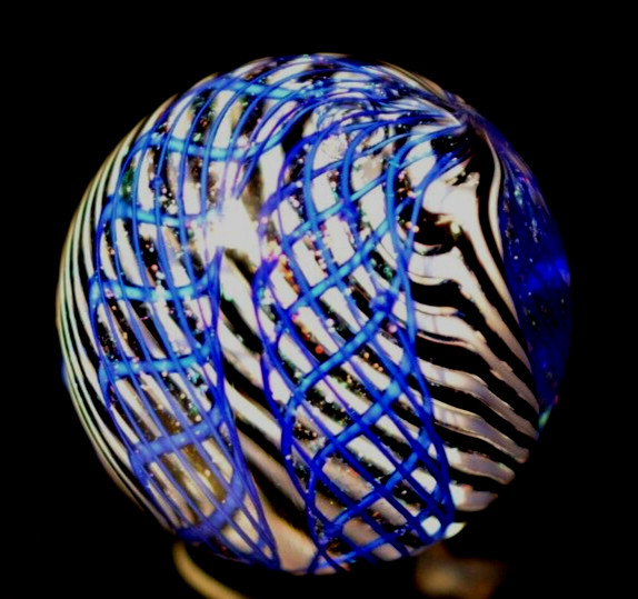 JAMES ALLOWAY GLASS MARBLE/1.327″-DICHROIC CANE SUPERNOVA #208-4 CANES FILIGRANA