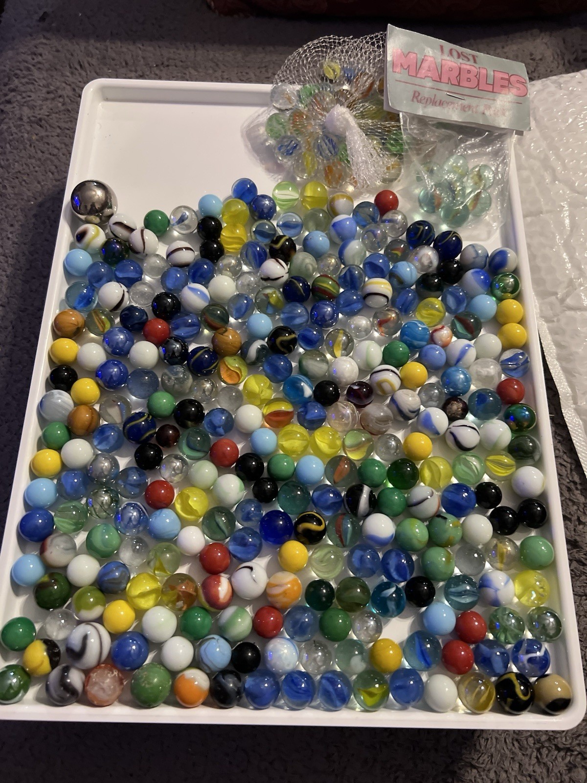 300+ Vintage & Machine Glass Marbles, Unsorted, UV Reactive, Steel Shooter