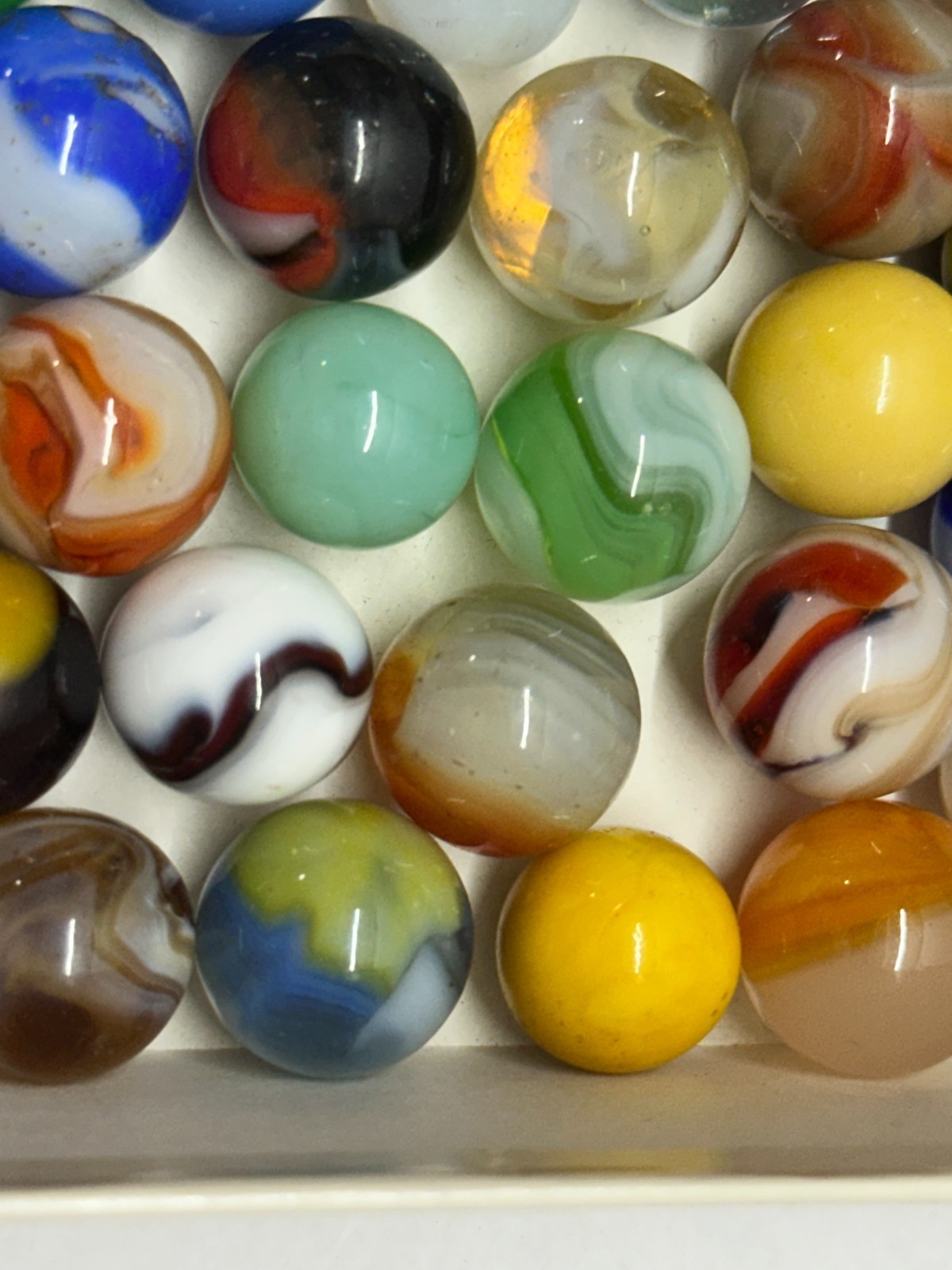 Bag of Vintage Antique Marbles – Clay, Glass Flame Swirl Corkscrew Patch
