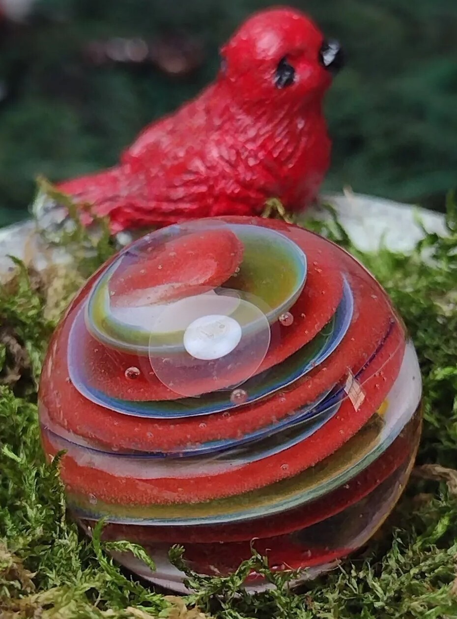 .82″ NM Red Green & Blue SPIRAL 🐚 Swirl Contemporary Studio Art Glass Marbles