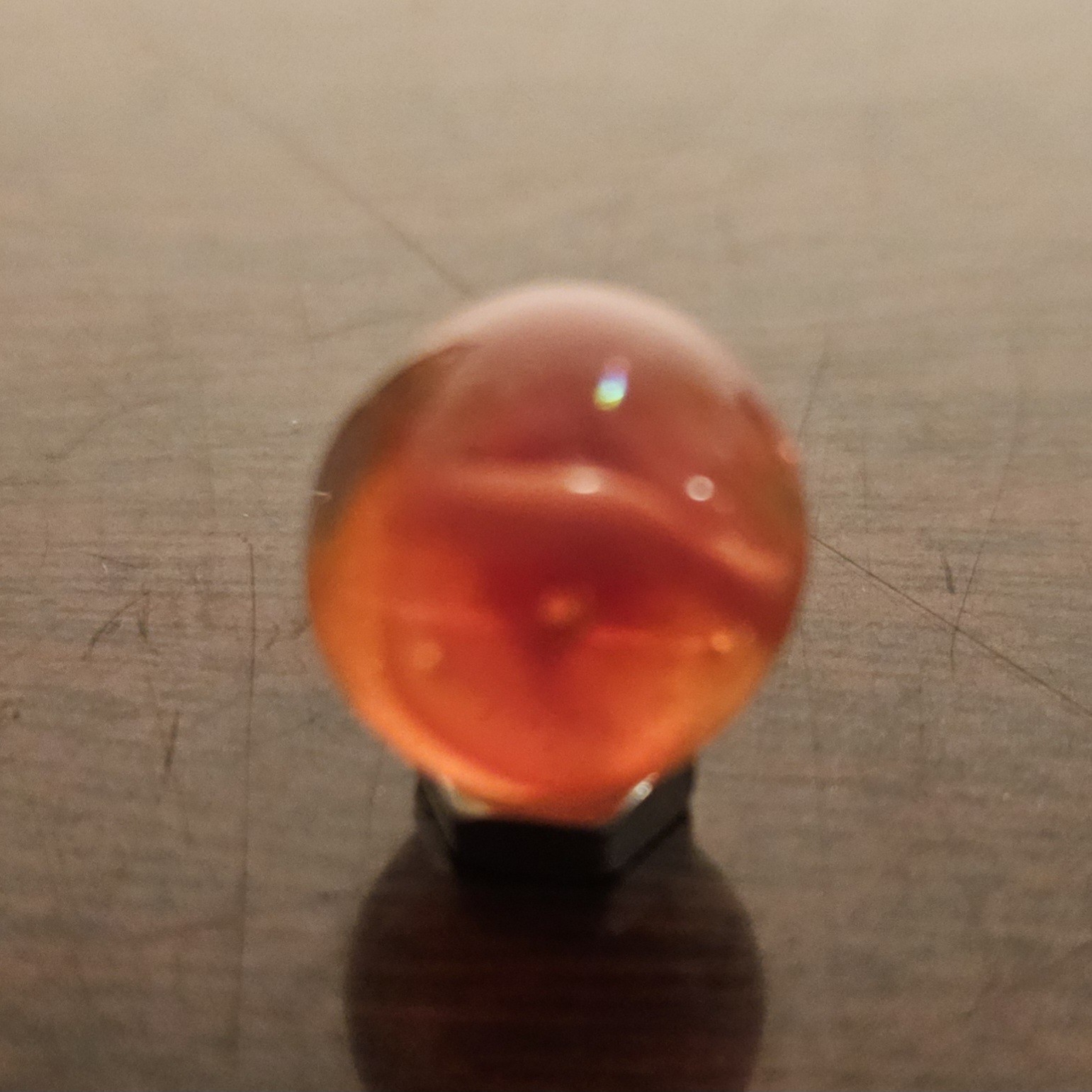 C E Bogard Orange 4- Lobe Floppy Cats Eye Clear Glass .593 Marble