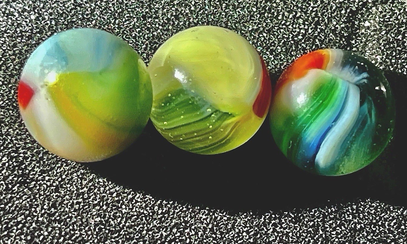 Lot of 3 Vintage Vitro Agate Tri-lite Elite Marbles
