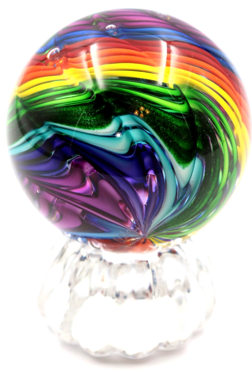 AWESOME 10 Color James ALLOWAY Art Glass Paperweight Orb Marble with stand 2.5″
