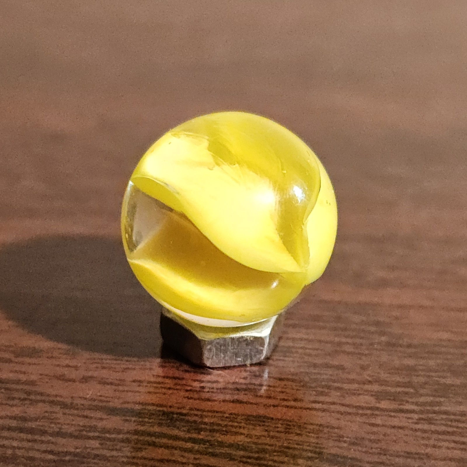 Vintage C. E. Bogard Yellow Hybrid Cats Eye Magnesium Glow Clear .593 Marble