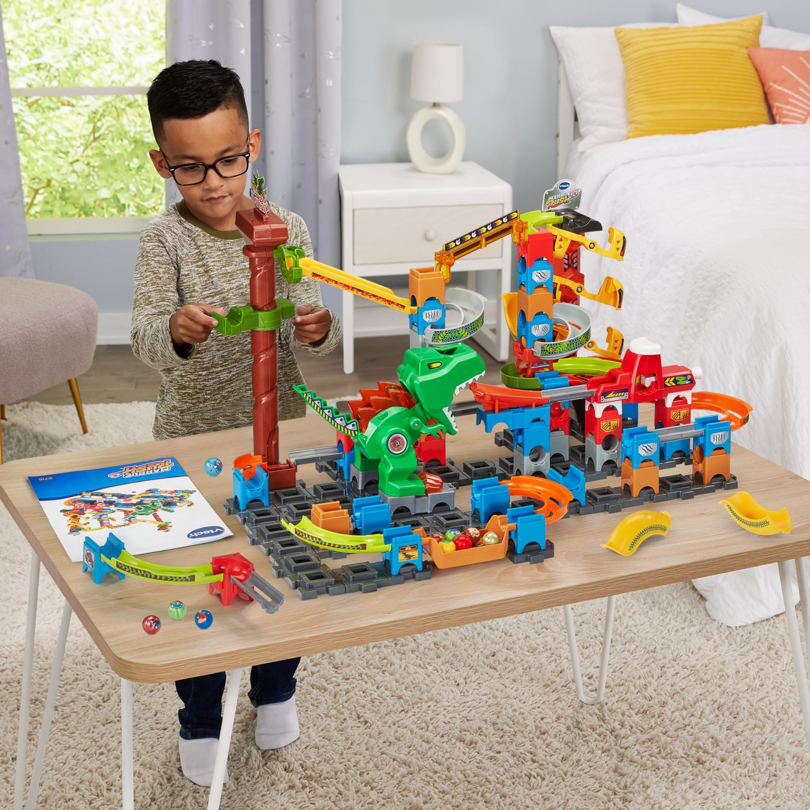 VTech Marble Rush T-Rex Dino Thrill Track 29.3″ x 17.4″ x 21.7″, Multicolor